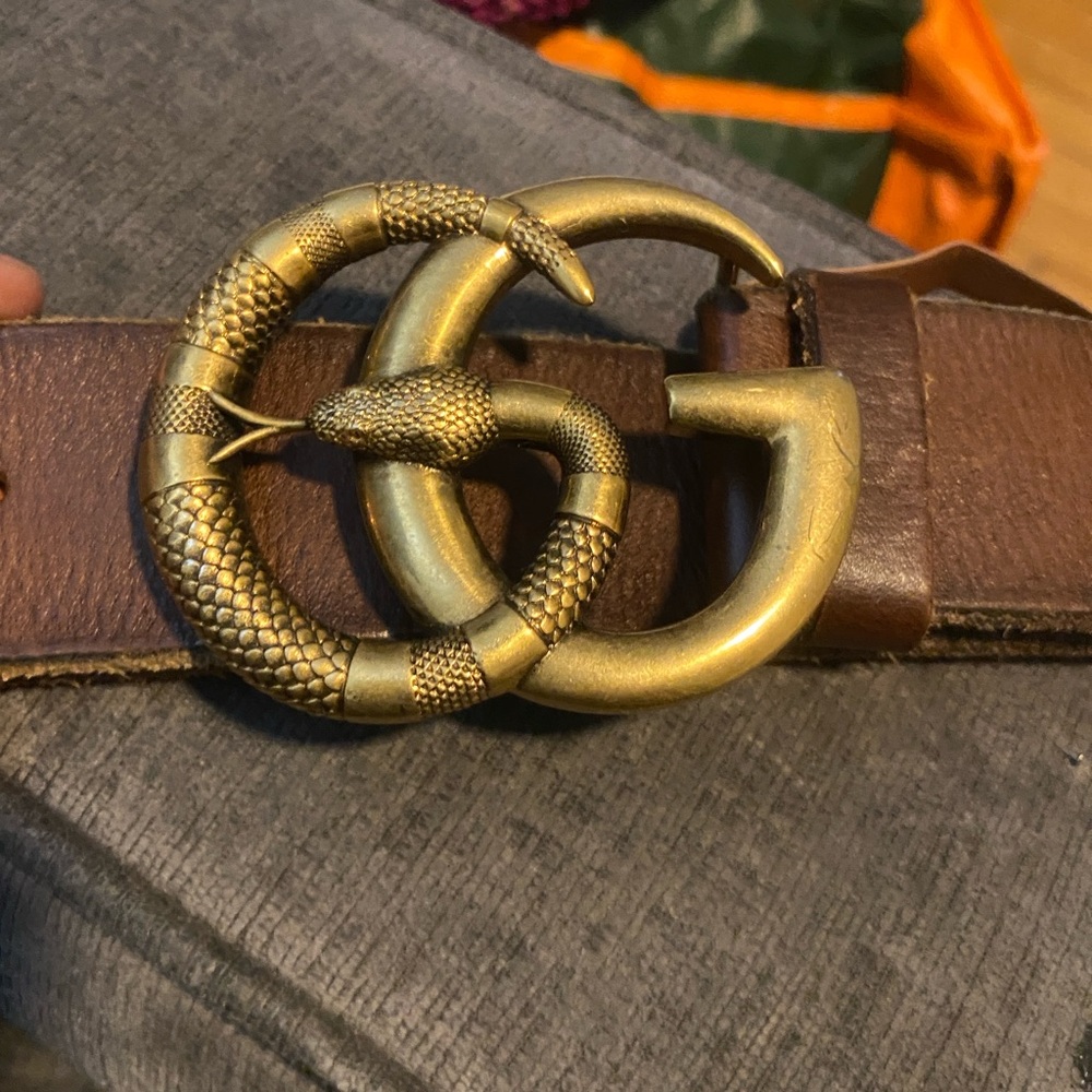 GUCCI tan/cognac  Leather Belt w/Snake